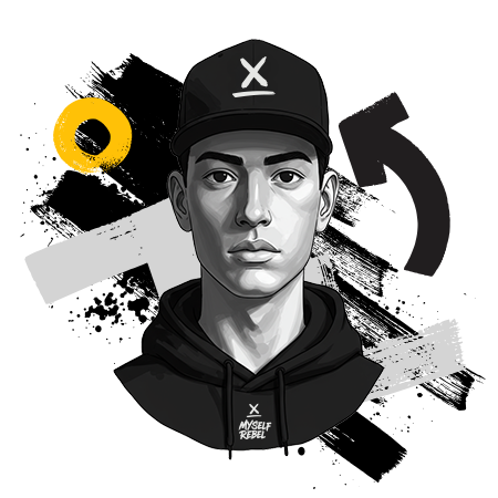 Young man with hoodie and cap Myself Rebel - graphic element